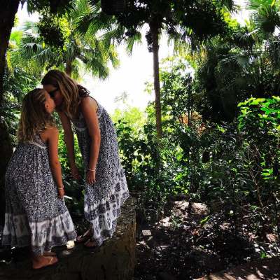 Satine Anais Geraldine Macht and her mother Jacinda Barrett twinning with similar dress.